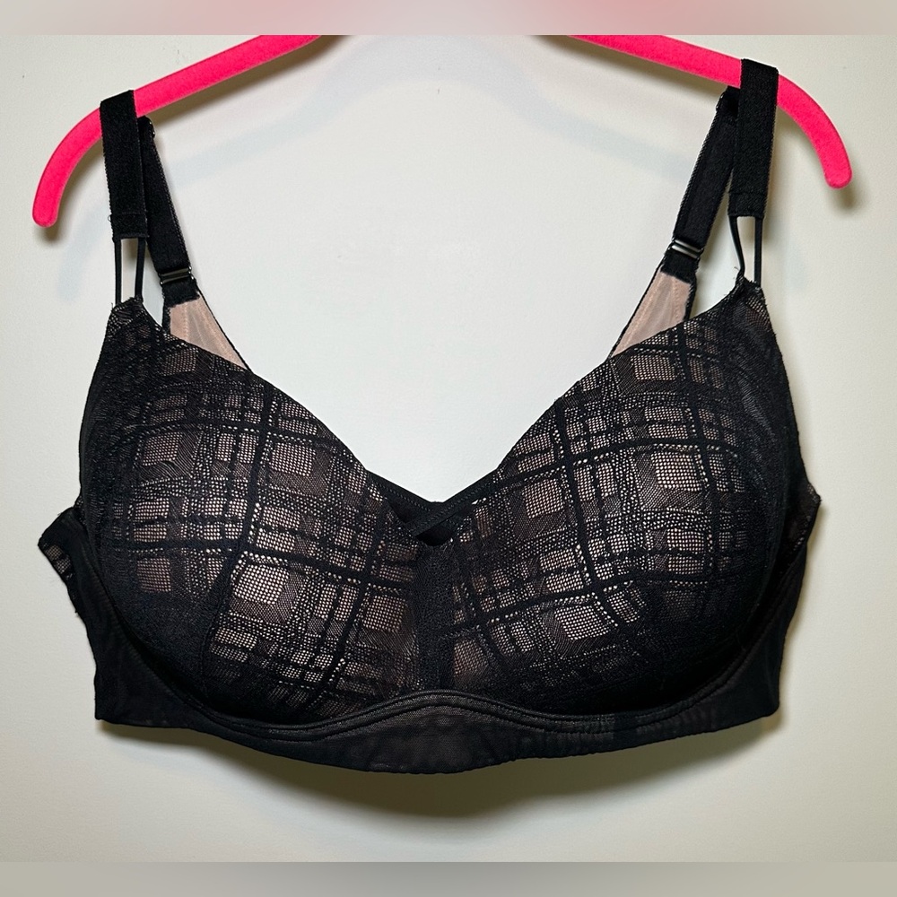 Torrid Black Tan Lace Push Up Bra Dream Wire-Free Sexy Mesh Plus Size Comfy 44DD - Picture 4 of 10